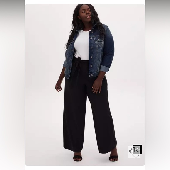 Torrid Black Pull-On Wide Leg Stretch Crepe High-Rise Tie-Front Pant BNWT Size 2 - Picture 9 of 12